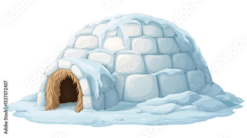 A digital illustration of an igloo against a white background. The igloo is depicted as a dome-shaped structure made of white blocks of snow or ice, with a slightly textured surface and melting