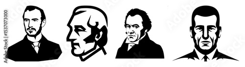 Vector Stylized monochrome portraits of prominent male figures in vector .