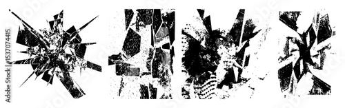 Vector Dynamic shattered glass fragments create a striking explosion effect.