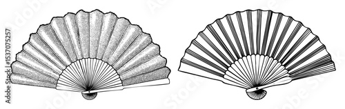 Vector Two elegant handheld fans are displayed in contrasting styles.