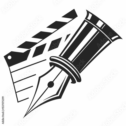 Filmmaking scriptwriting clapperboard pen nib isolated vector