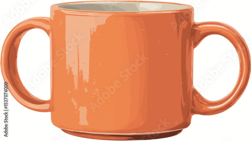 A digital illustration of a simple, cylindrical orange mug with two handles. The mug is shown against a plain white background.  The illustration style is clean and vector-like