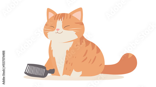 A digital illustration of a seated orange tabby cat with a closed-eye, contented expression. The cat is rendered in a simplified, cartoon-like style with soft, rounded features and muted orange and