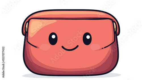A digital illustration of a cartoon handbag. The handbag is depicted in a coral-red color with a simple, slightly shiny design. It has a rounded shape with a flap closure and a simple clasp detail.