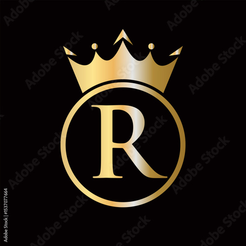 Crown Logo On Letter R Concept With Crown Icon Vector Template For Beauty, Jewelry, Fashion, Elegant Symbol