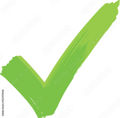 Green Brush Stroke Check Mark Symbol for Approval or Success Icon

