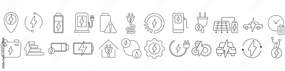 Fototapeta premium Charger icon vector set. Charging illustration sign collection. Electricity symbol. Powerbank logo.