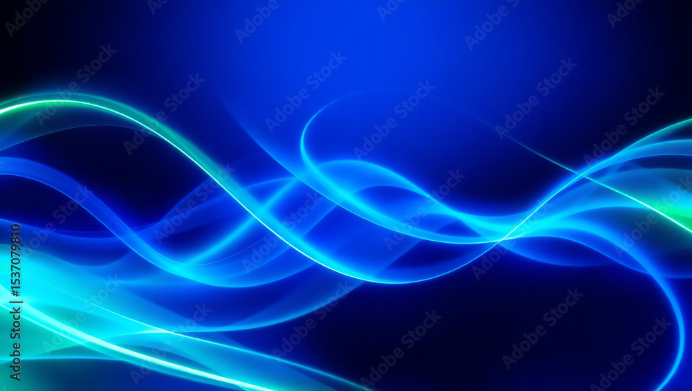 Naklejka premium Abstract background with flowing blue and green light trails on dark backdrop