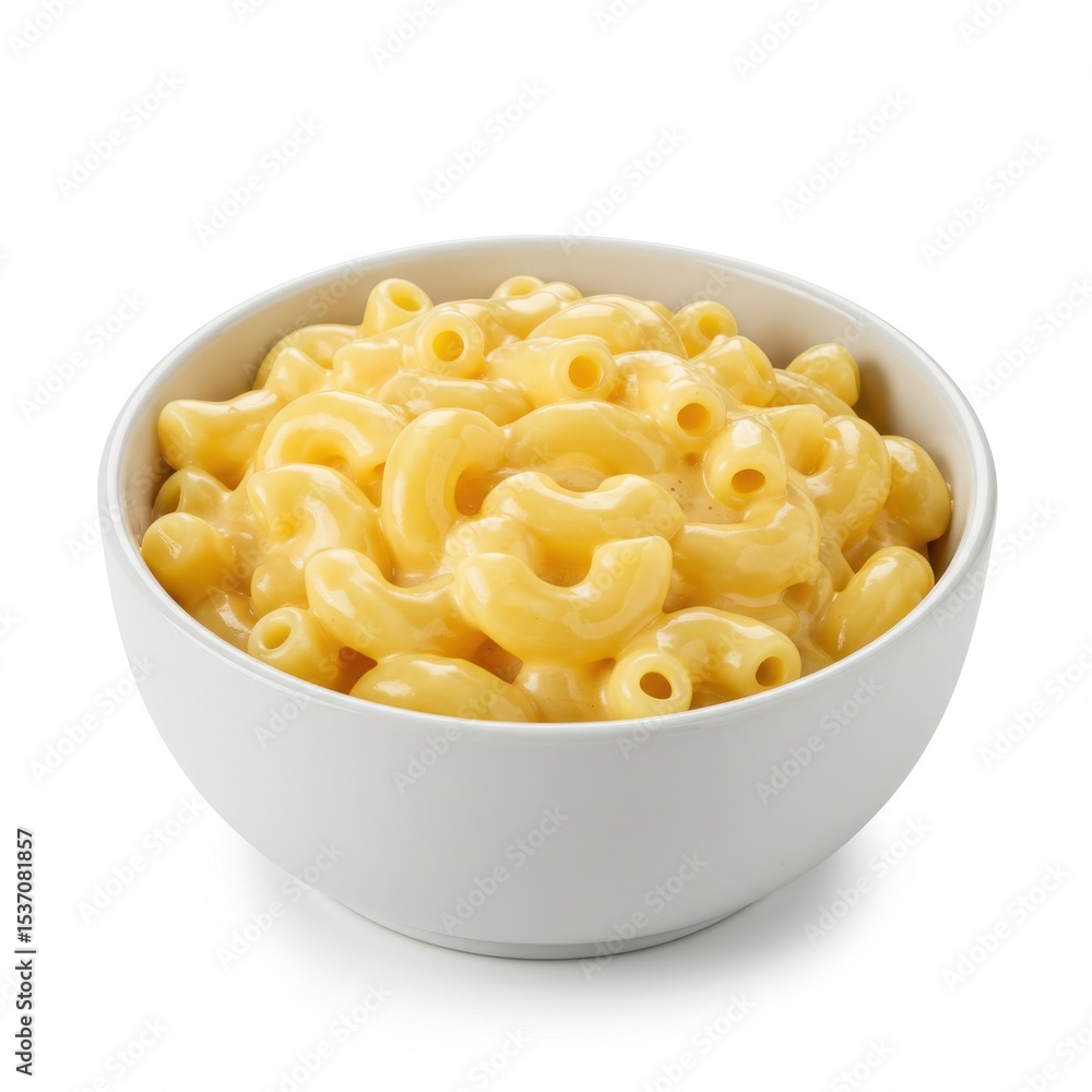 Macaroni and cheese in bowl isolated on white background for menu, recipe, and advertising. Macaroni and cheese in bowl isolated on white background for menu, recipe, and advertising.