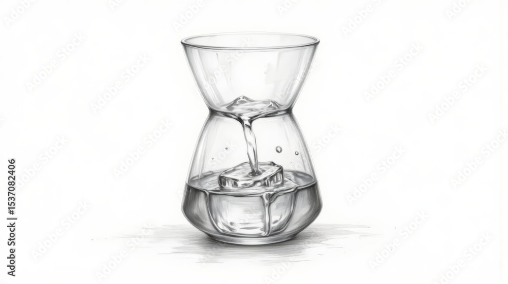Sketch illustration of a water carafe pouring water into a glass, refreshing beverage concept Sketch illustration of a water carafe pouring water into a glass, refreshing beverage concept
