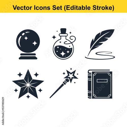 Magic and Fantasy Solid Vector Icon Set - Mystical Wizardry Symbols