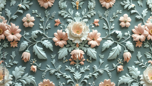 Delicate ornamental flower mural classic wallpaper texture high resolution image