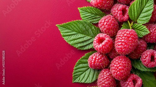 raspberries on a green background