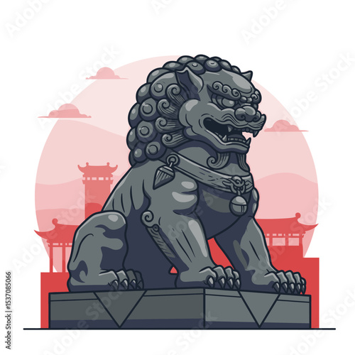 A traditional lion statue, possibly from Singapore, often seen in symbols representing strength, power, or heritage.