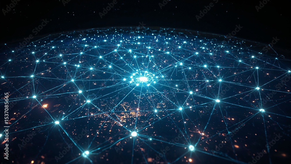 Fototapeta premium Global network connections visualized on a planet's surface.