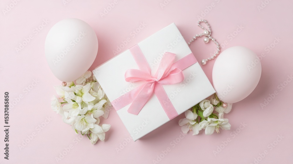 Elegant Gift Box Balloons And Flowers On Pink Background Ideas Elegant Gift Box Balloons And Flowers On Pink Background Ideas