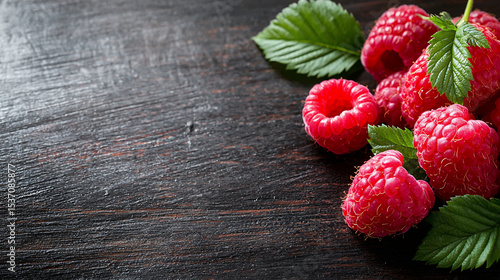 raspberries on wooden background