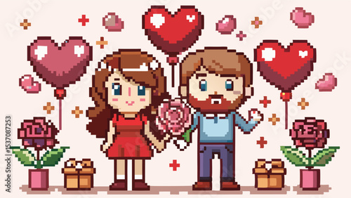 Pixel Art of Romantic Couple – Love and Relationship in Retro Style