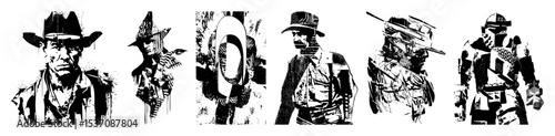 Vector Stylized cowboy figures with textured vector shapes.