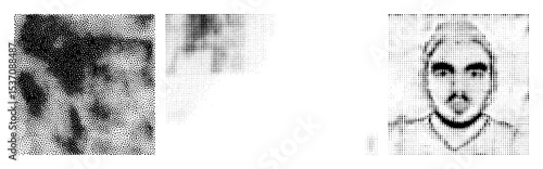 Vector Dot patterned portrait of a man rendered as a vector .