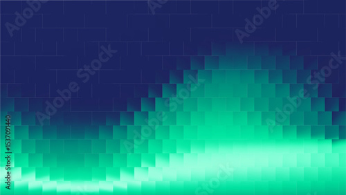 Abstract Glass Background with Ribbed Texture Pattern and Vibrant Green Blue Gradient. Premium Vertical Lines or Fluted Tile Surface for Luxury Decor. Wave Distortion and Refraction.