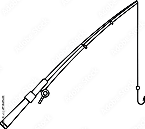 Fishing Rod Silhouette: Simple silhouette of a fishing rod with hook. This image perfectly encapsulates the essence of a relaxing outdoor pursuit.