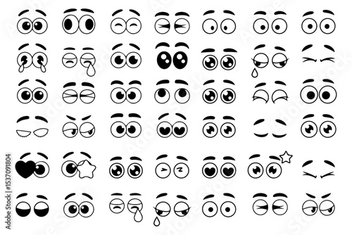 Delightful Collection of Cartoon Faces.Happy or sad comic emotions collection .Cartoon comics faces set, Smiling, crying and surprised character face icons.