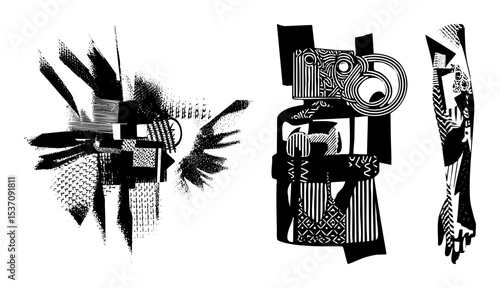 Vector Abstract tribal figures showcase bold geometric and dynamic compositions.
