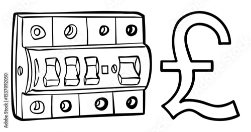Vector Electrical fuse box and currency symbol .