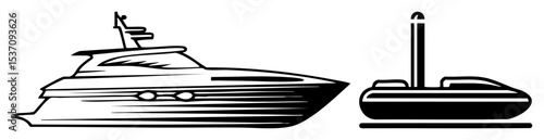 Vector Stylized marine vessels a yacht and a speedboat depicted as bold vector illustrations.