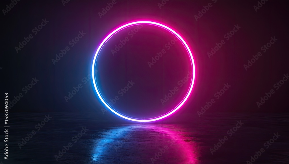 Neon oval frame glows in a dark space Neon oval frame glows in a dark space