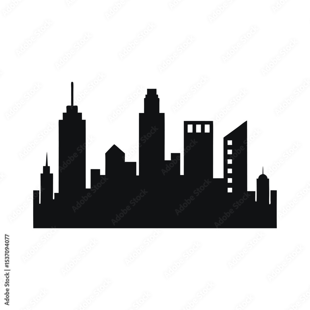 Naklejka premium Simple black cityscape silhouette icon vector