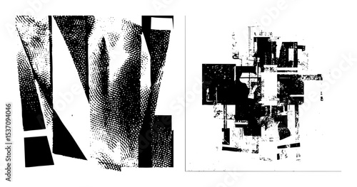 Vector Abstract geometric shapes and textured blocks create a dynamic composition.