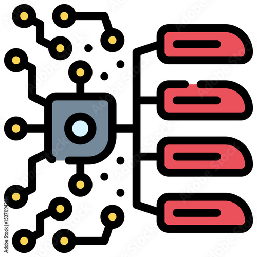 explainable ai chip proecssing flowchart algorythm filled outline icon