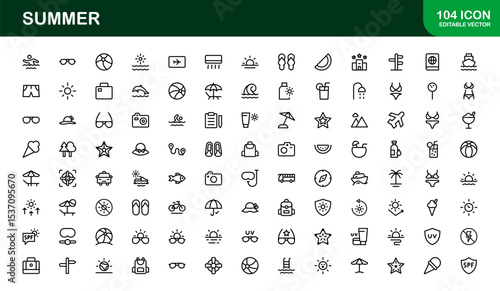 Professional Summer Icon Collection with Clean Illustrations Designed outline style