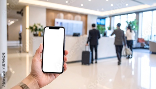 Smartphone with Blank Screen at Hotel Reception Desk