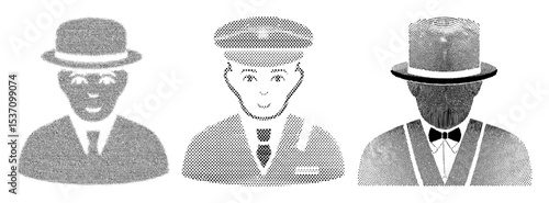 Vector Elegant gentlemen portraits in dotted vector style