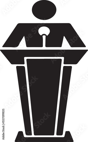 Silhouette of a speaker delivering a presentation at a podium for business or conference.