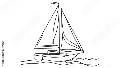Continuous one single minimal line drawing sailboat