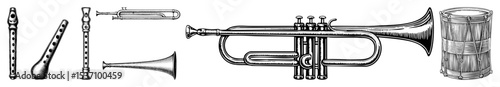 Vector Musical Instruments Collection: Trumpet Flutes and Drum