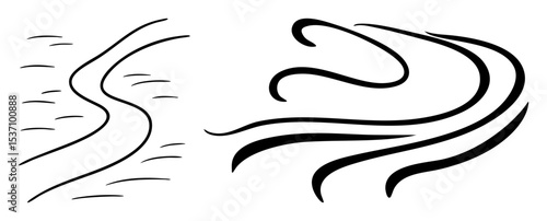 Vector Abstract river and hillside with flowing lines.