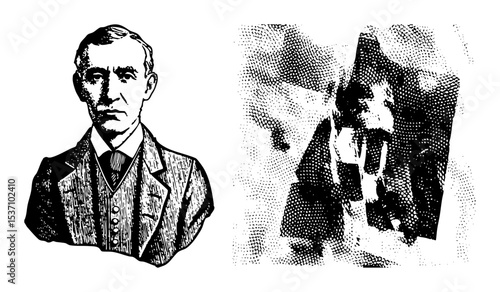 Vector Vintage portrait illustrations of distinguished gentlemen in formal attire.