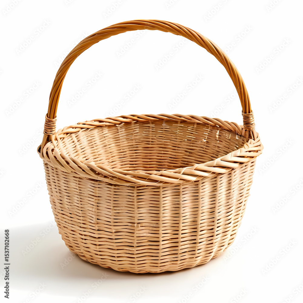 Fototapeta premium Small Beige Wicker Basket on White Background 