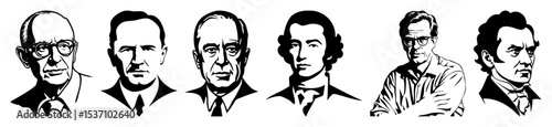 Vector Illustrative portraits of historical figures rendered in a bold style.