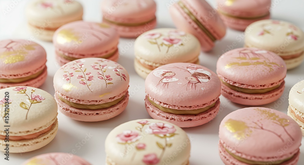 Obraz premium dessert, desserts, afternoon tea, good times, food, delicate, soft, sweet, tea, delicious, pink, cute, food,macaroon