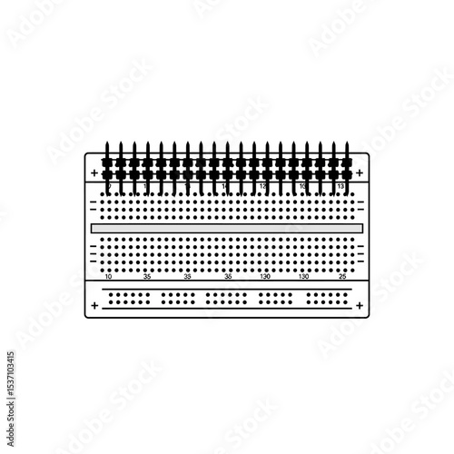 Detailed Black and White Breadboard for Electronic Circuit Prototyping