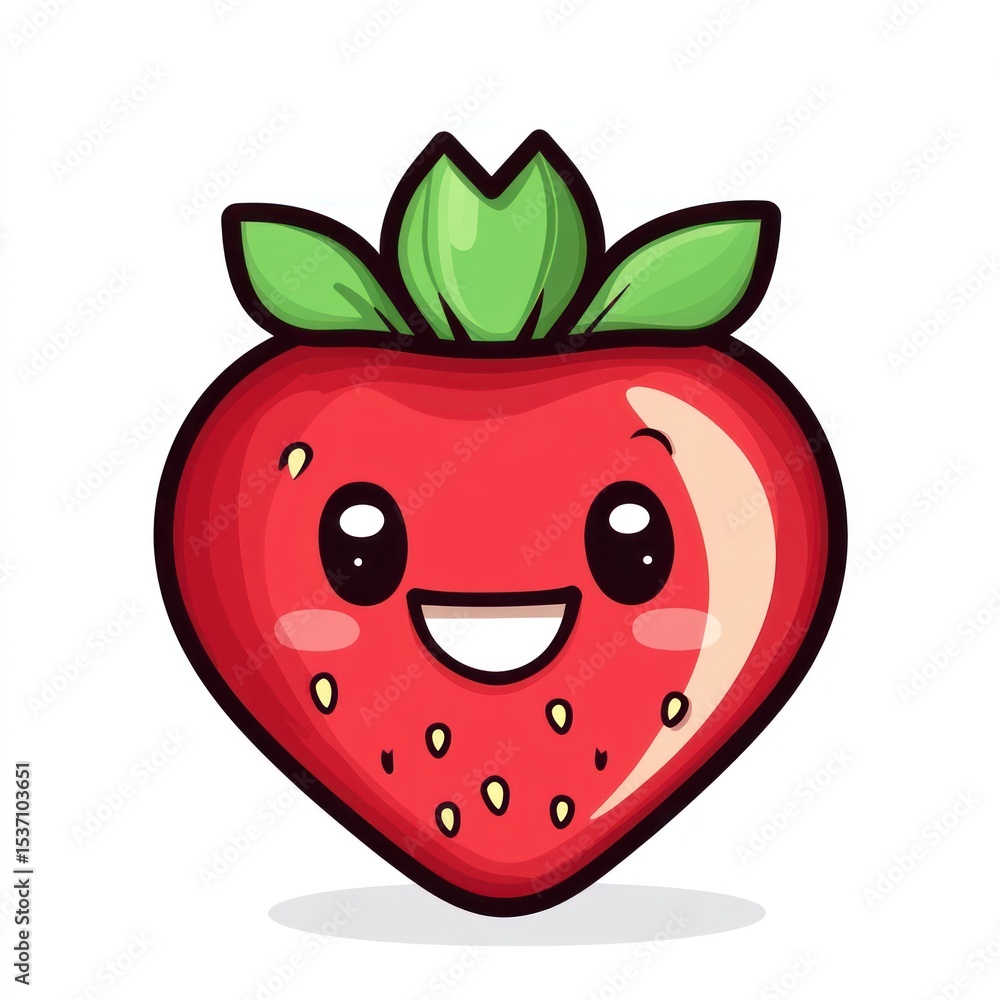 Obraz premium Cartoon strawberry with big eyes and a smile