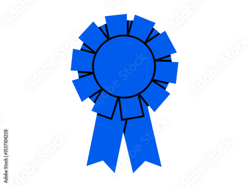 Hand drawn cute cartoon illustration of blue award ribbon. Flat vector competition or contest winner doodle. Education or study sticker, icon. Quality guarantee. Professional reward. Isolated.
