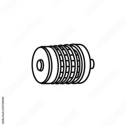 Isometric Line Drawing of a Cylindrical Filter with Grid Pattern