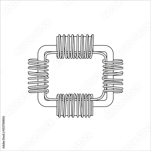 Schematic illustration of a square transformer core with tightly wound coils